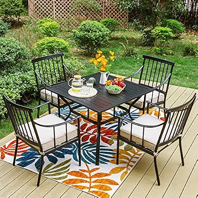 Sophia & William Patio Furniture Outdoor 5 Pieces Dining Set for 4, Metal Patio Table and 4 Chairs, Patio Conversation Set with Seat Cushions and Umbrella Hole for Porch Yard Balcony
