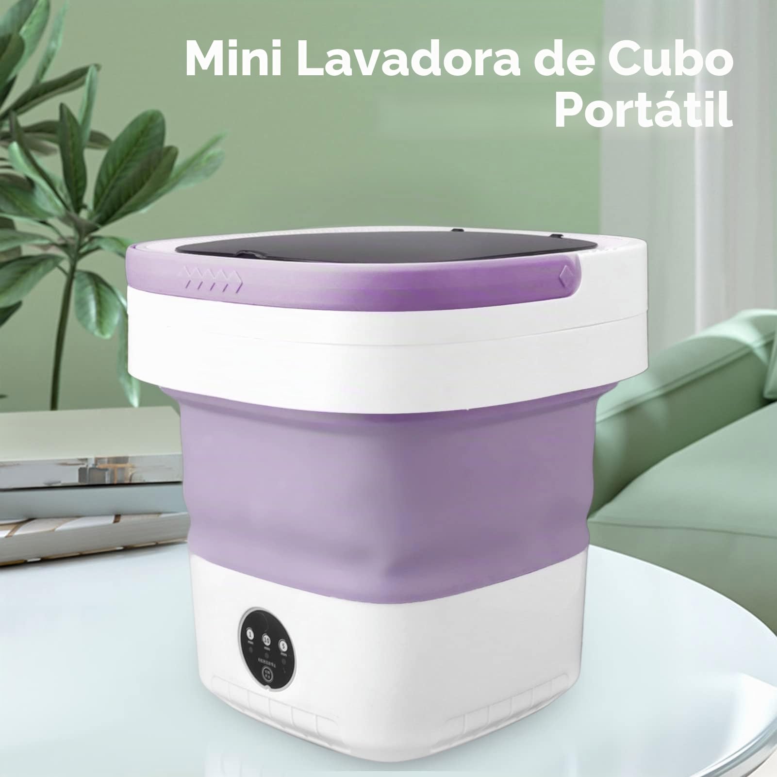 YUYTE Lavadora Portátil, Mini Lavadora Plegable de 7,5 L y Secadora Giratoria Lavadora de Cubeta Plegable Pequeña para Camping, Caravana, Dormitorio de Apartamento, Viajes (Púrpura)