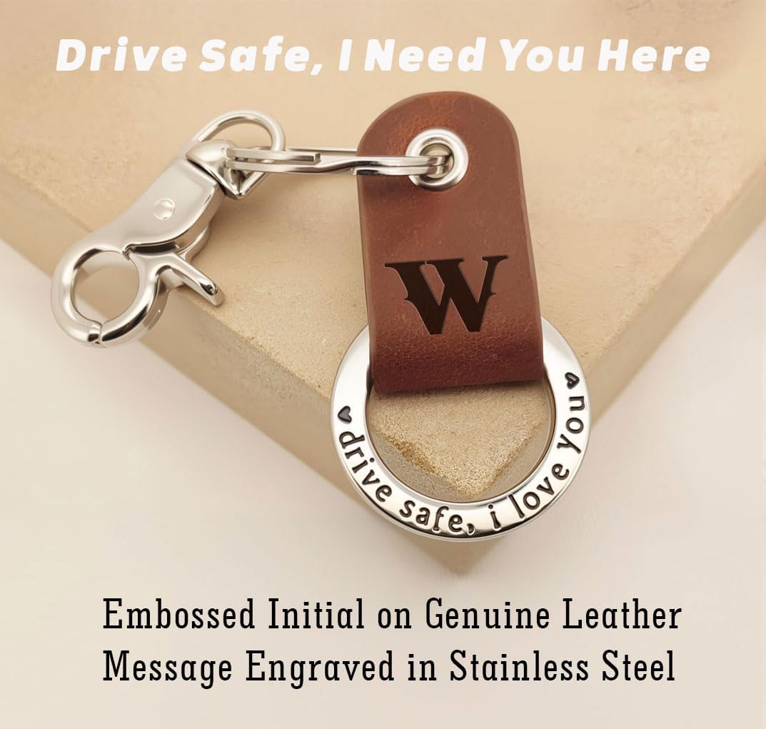 Custom Engraved Leather Keychain, Personalized Initial Key Ring for Him, Stainless Steel Couple Gift for Men & Women - Image 3