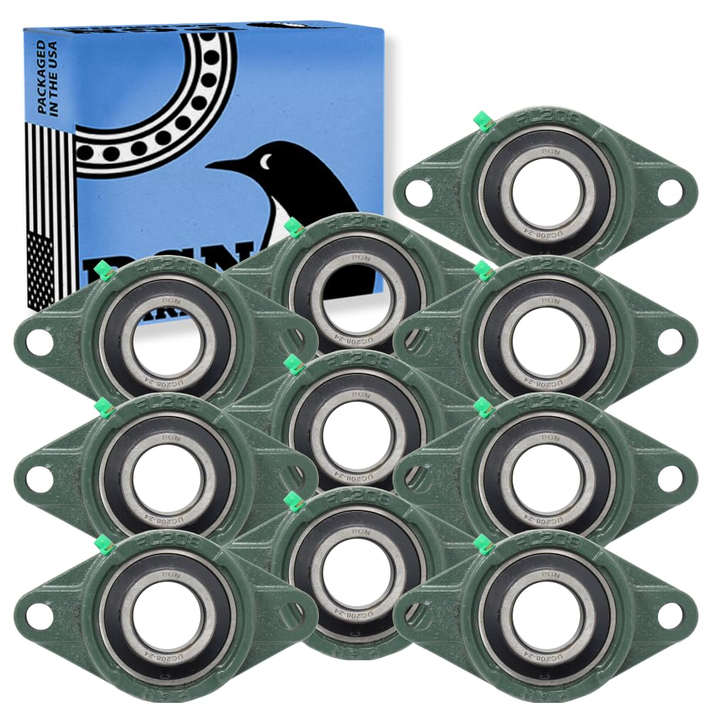 PGN UCFL 208-24 Pillow Block Bearing - Pack of 10 Flange Mounted Pillow Block Bearings - Chrome Steel Bearings with 1-1/2