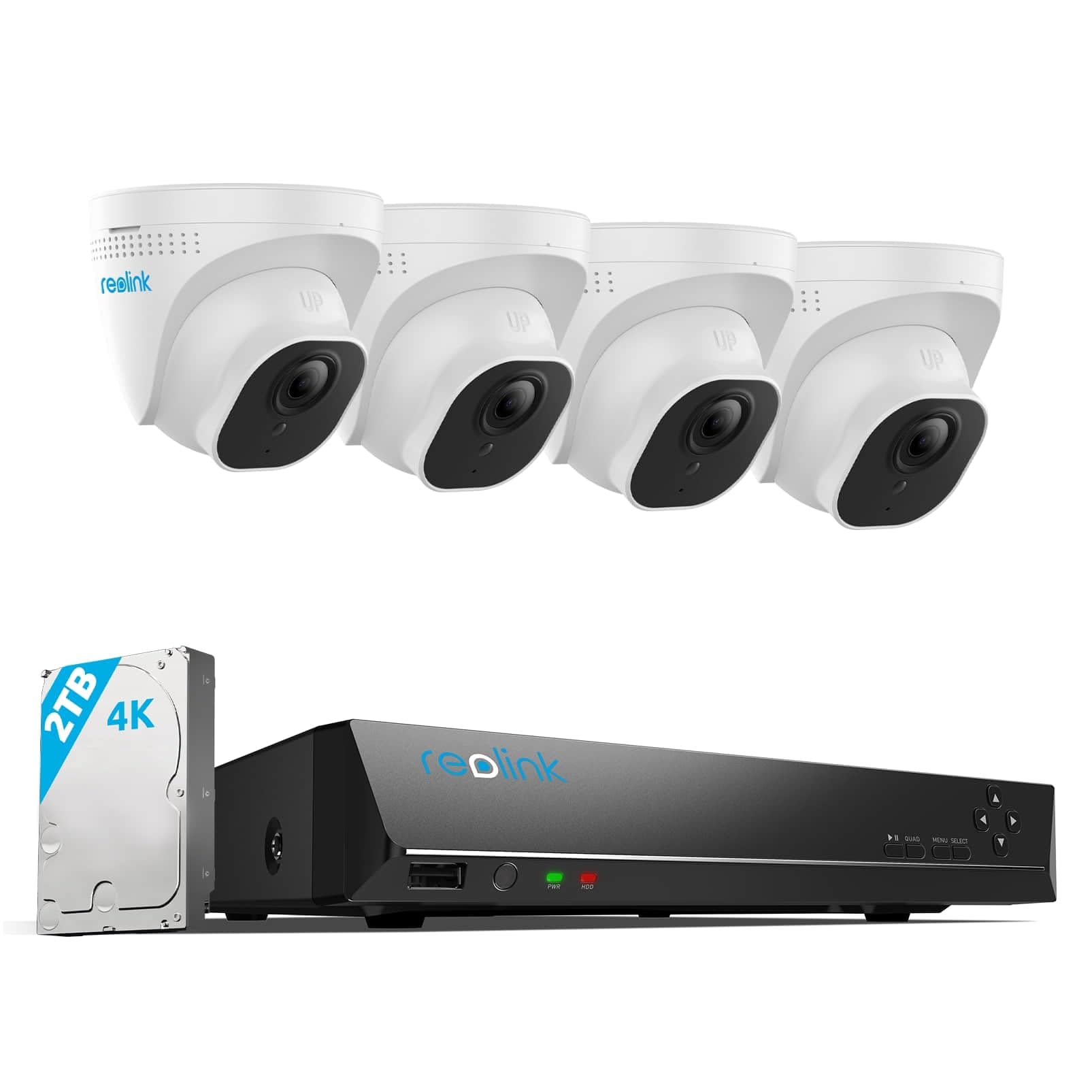 Reolink 4K Überwachungskamera Aussen Set, 4X 8MP PoE IP Kamera Überwachung mit Smarter Personenerkennung und Fahrzeugerkennung, 8CH 2TB HDD NVR für 24/7 Videoüberwachung, 30M Nachtsicht, RLK8-800D4