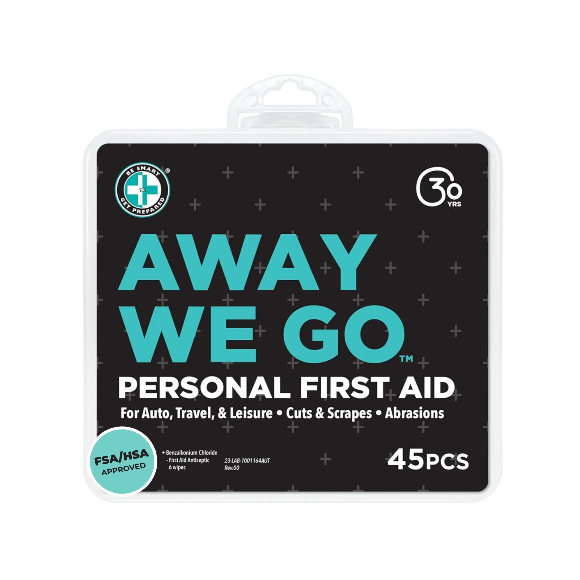 Away We Go Personal First Aid Kit - 45 Pieces - Designed for Home, Auto, Travel & Office - Compact & Portable