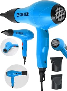 Steiner Alman 3600 Watt Profesyonel Saç Kurutma Makinesi Fön Makinesi Ac Motor Ms-9001 Mavi + 2 Adet Başlık