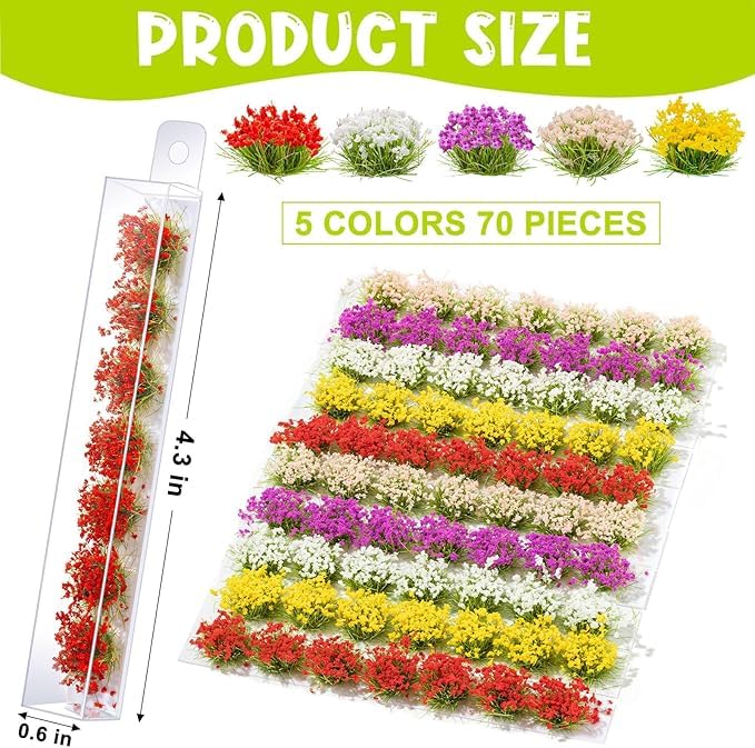 TCSYLSC Miniature Colorful Cluster Flower, 70-Pack of Static Grass Tufts for DIY Craft Projects Model Train Scenery - Image 2