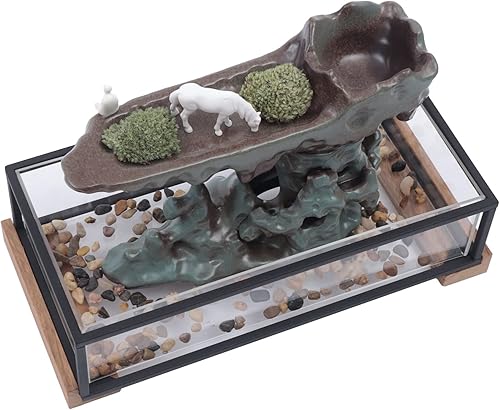 Miniatura 7 de Fuente de escritorio cascada con tanque de peces y roca, 17 pulgadas de largo x 8 pulgadas de ancho x 8 pulgadas de alto, adornos de acuarios para