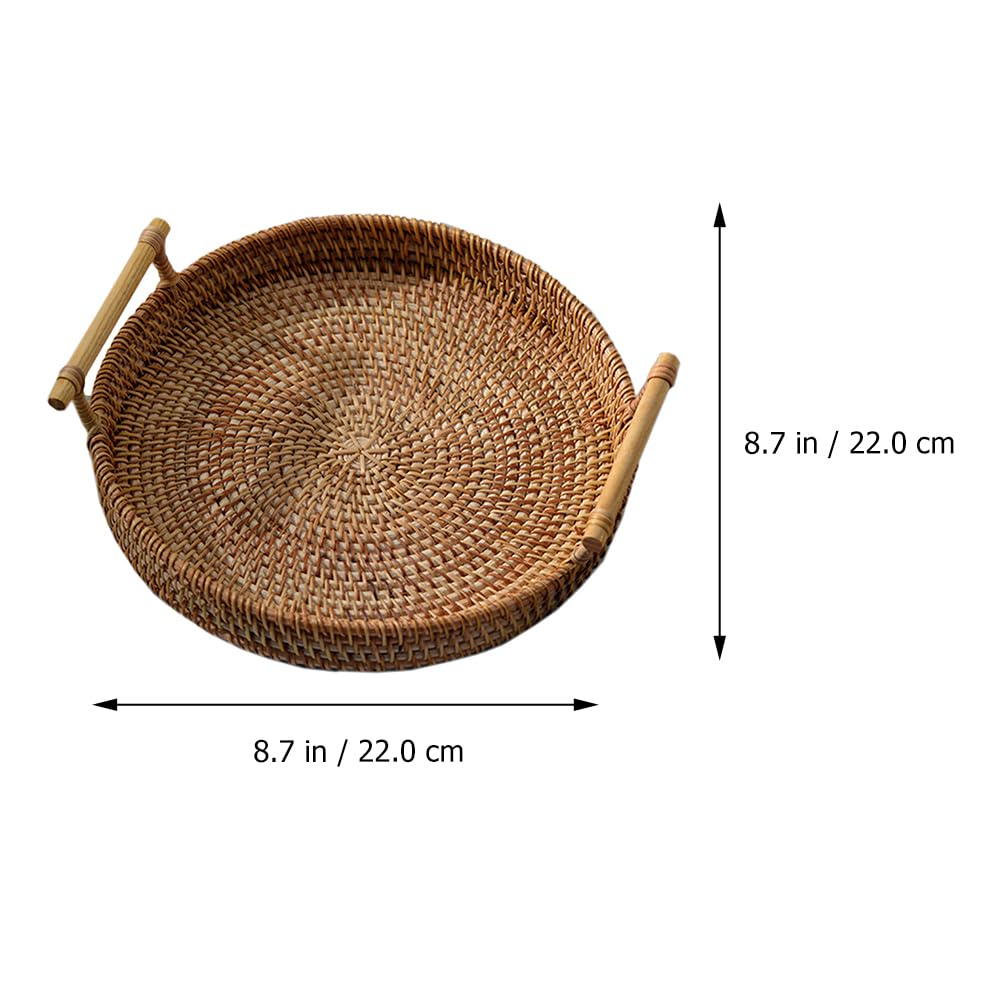 DECHOUS 1pc Dim Sum Fruit Plate Round Tray Breakfast Tray Coffee Table Tray Snack Tray Coffee Table Decorations Tray Table Wicker Platter Round Vanity Decor Trays Rattan Basket