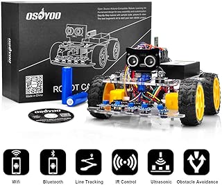 OSOYOO Smart Robot Car Kit for Arduino UNO Programmable Learning with 4TT Gear Motor, WiFi Shield, Line Tracking Sensor, ultrasonic Module, 18650 Battery - coolthings.us