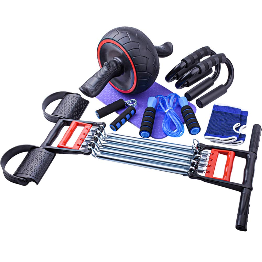 7-In-1 Abdominal Trainers Wheel Roller Kit Rope Skipping Push-UP Bars Equipment Home Exercise Muscle Strength Fitness Jump Rope for Losing Weight Fitness Exercise Bodybuilding