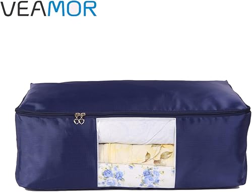 Miniatura 2 de VEAMOR Paquete de 2 bolsas de almacenamiento de edredón, ropa de cama, mantas, organizadores de ropa con cremalleras, transpirables y resistentes a