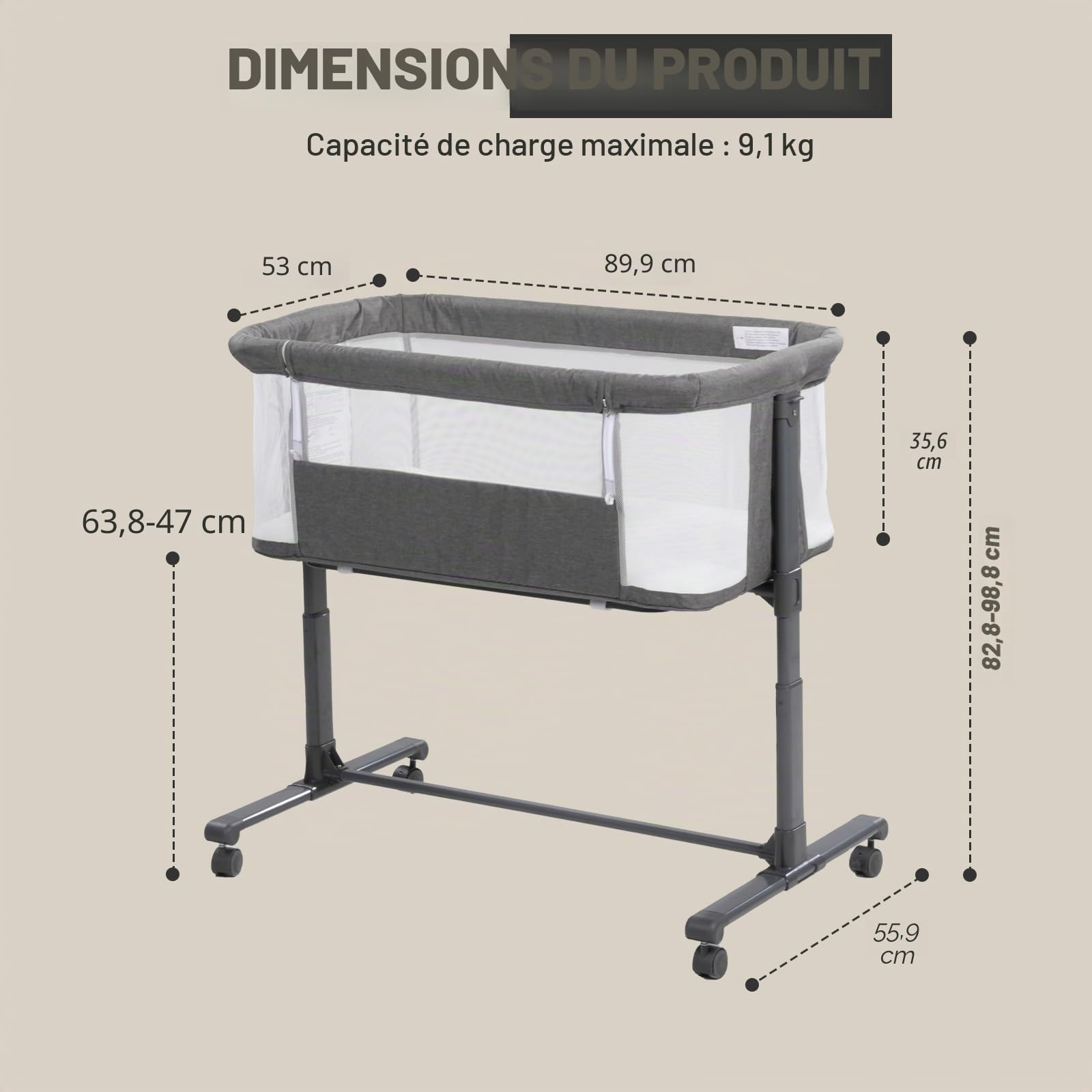Berceau 3 en 1 pour bébé, berceau, berceau, lit de chevet, lit de voyage, avec matelas et table à langer, pliable, réglable, berceau, portable (gris)