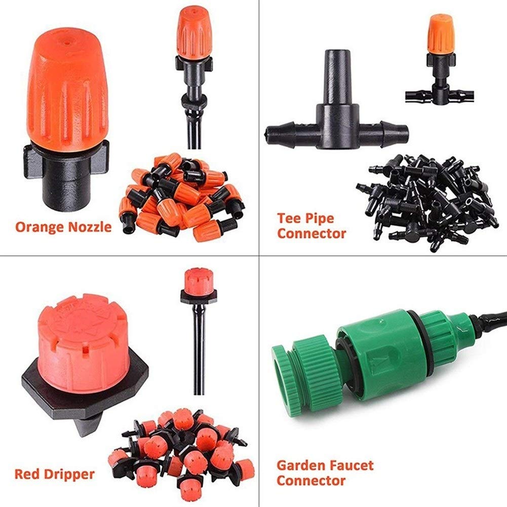 Equipos de riego automático Kits de Herramientas de riego Sistema de riego automático por Goteo 15M Manguera de jardín Planta de riego por Goteo de reparación con goteros Ajustables