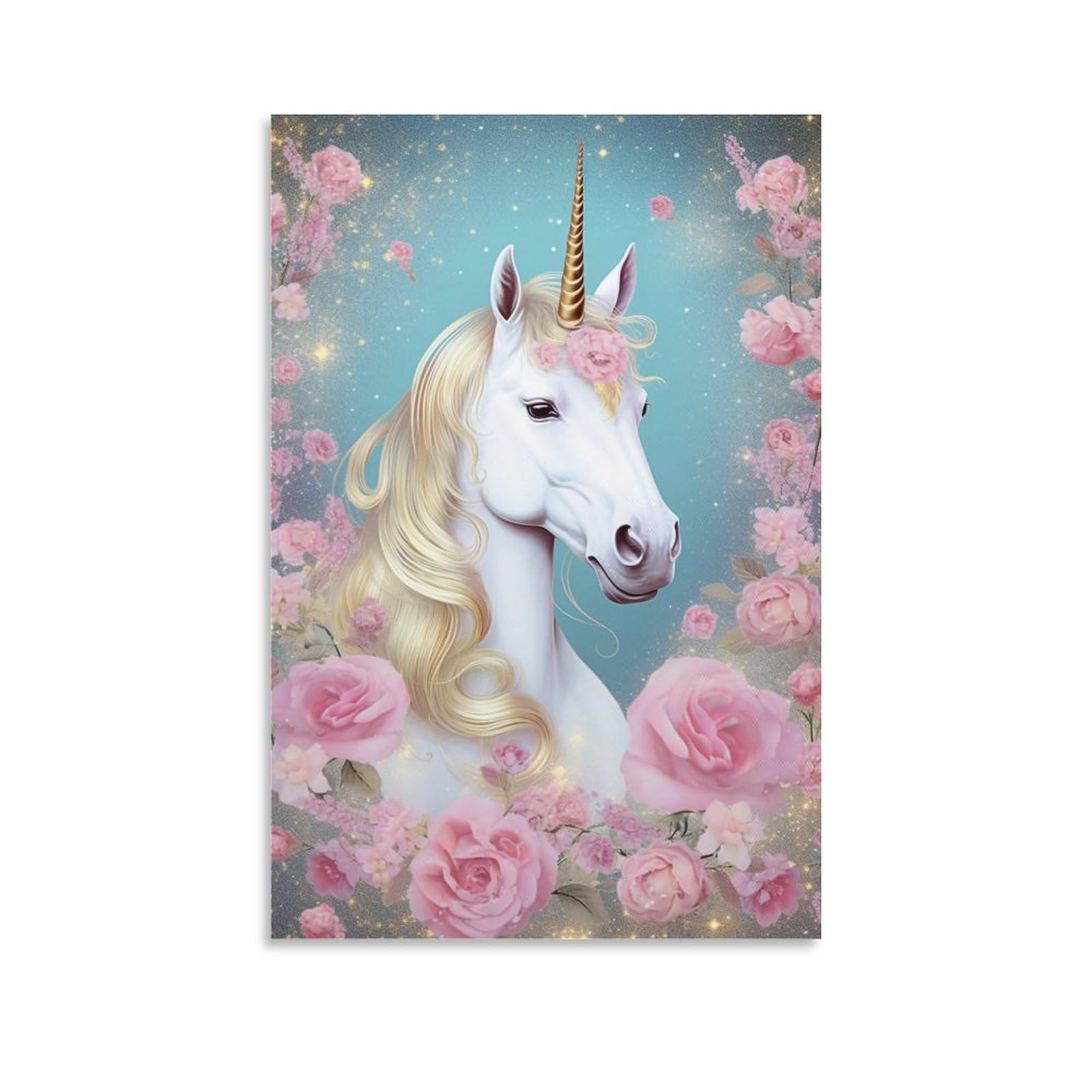 Foccar Unframe-Beautiful Unicorn Beautiful Unicorn Canvas Wall Art Classical Fantasy Flowers Animals Posters Wall Decor Painting Art For Home Room Artwork