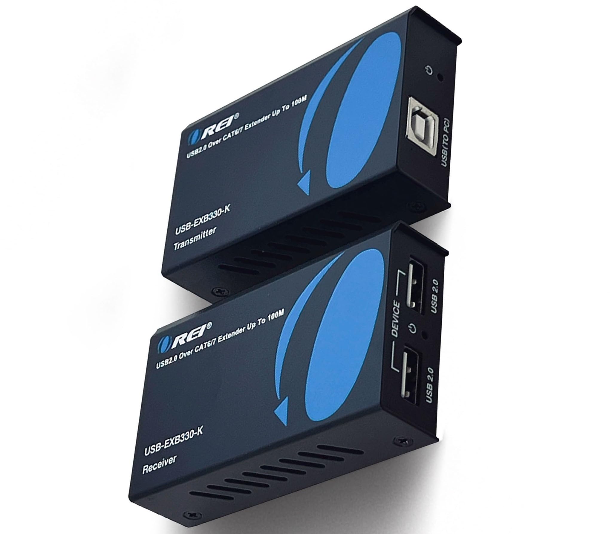 Orei USB Over Cat5e/6 Extender Upto 165 Feet - Extends USB 2.0 Signal Over LAN Ethernet with 2 Ports - Power Over Cable for Long Distance Extension (USB-EX165-K)