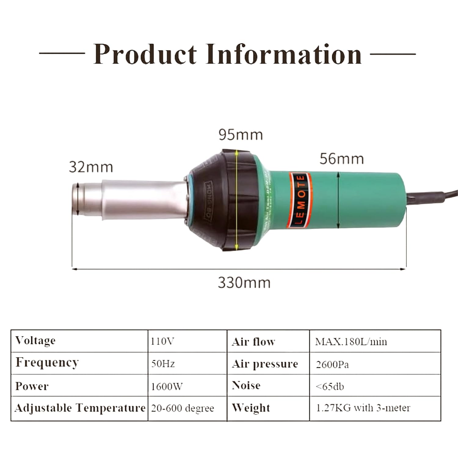 110V 1600W Plastic Hot Air Welding Gun Heat Plastic Welder Torch — view 2