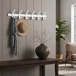 Cabideiro de Parede Branco 6 Ganchos Metálico Moderno