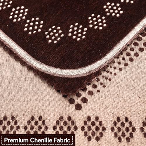 Image of HOKIPO Sheesh Brown Premium Chenille Jacquard Sofa Cover for 2 Seater for Seat & Back, 'Royal Aangan Series' (IN-1007-L5*2)