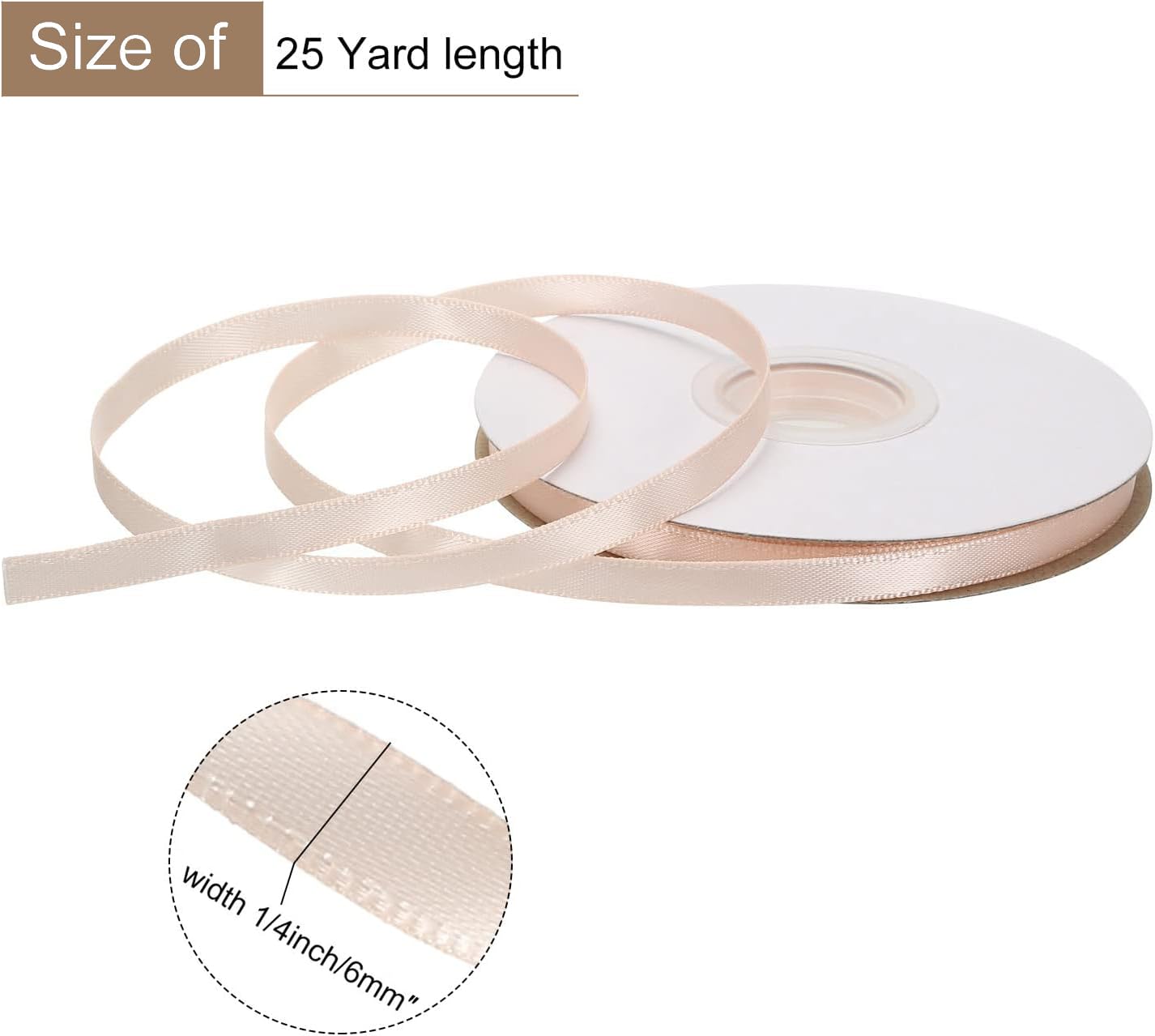 TOP-VIGOR 6mm 25 Yard Satin Ribbon, Single Sided Grosgrain Thin Solid Silk Ribbon - Image 2