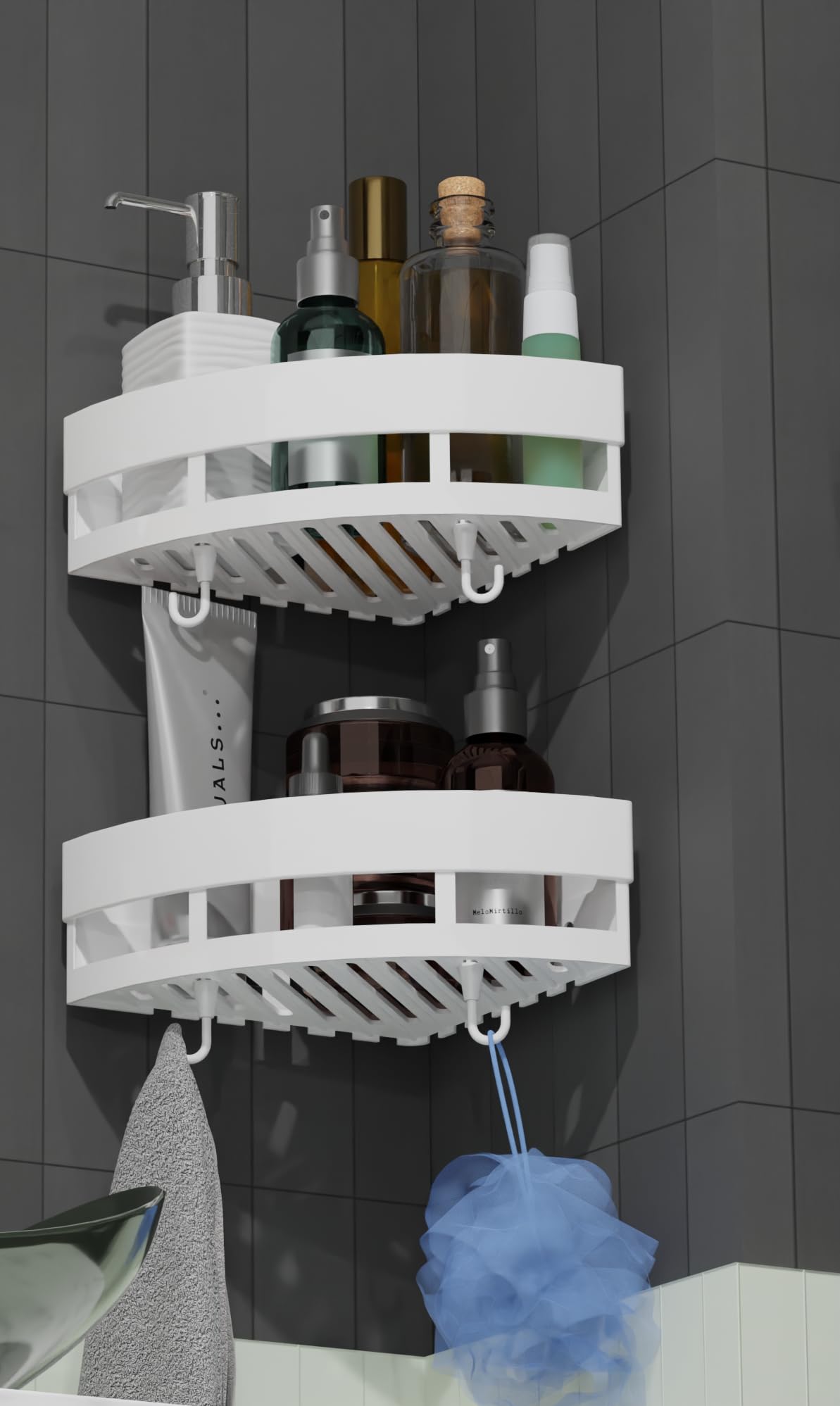 Pack of 2 Self-Adhesive Plastic Bathroom Rack/Bathroom Shelf Organizer/Bathroom Accessories Set/Corner Shelf for Bathrooms (White,ABS Plastic) (Set of 2)