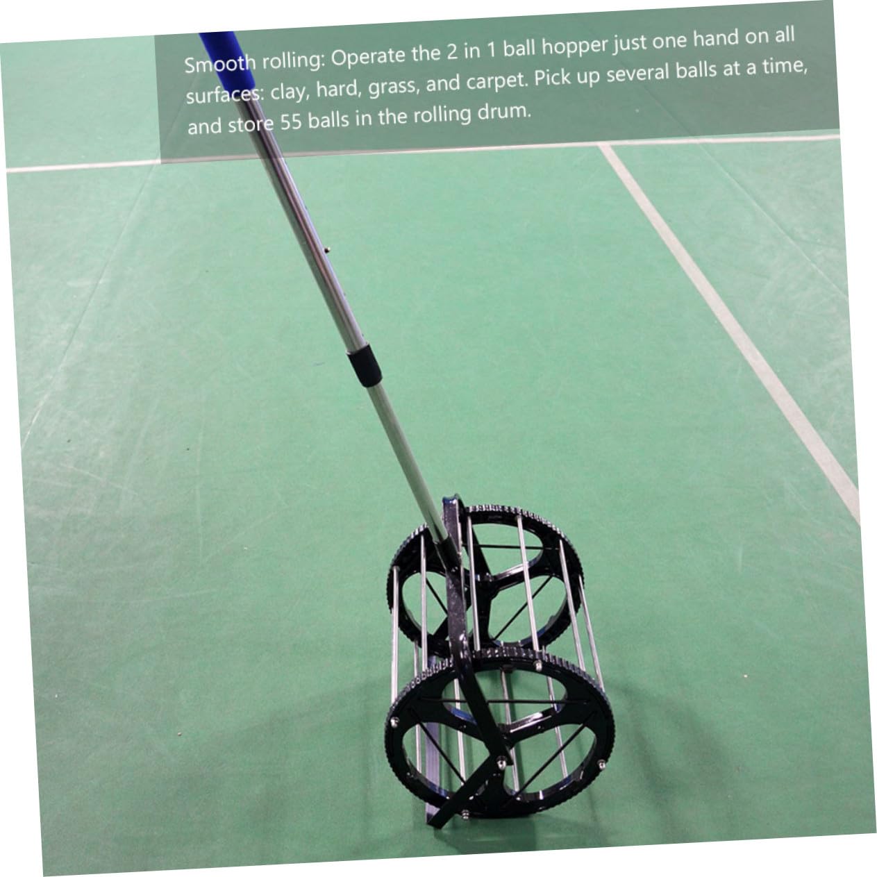UPKOCH Raccoglitore di Palline da Tennis capacità 55 Palline, Manico Regolabile e Funzione di Sgancio Rapido, Attrezzatura per Scuole e Club per Raccolta Efficiente in Campo