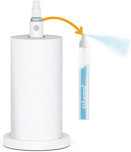SpaceAid SprayNeat - Soporte para toallas de papel con botella de spray, soporte para toallas de papel para encimera con rociador en el centro