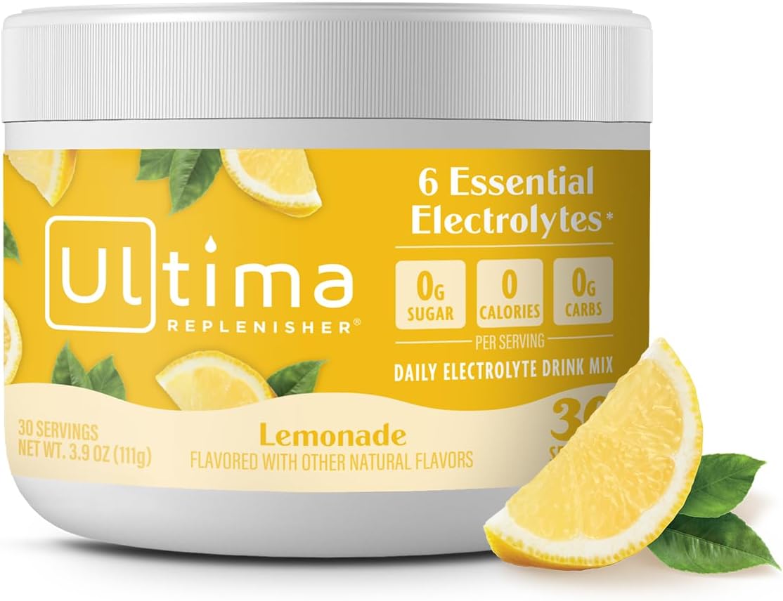 Ultima Replenisher Hydration Electrolyte Powder- 30 Servings- Keto & Sugar Free- Feel Replenished, Revitalized- Naturally Sweetened- Non- GMO & Vegan Electrolyte Drink Mix- Lemonade