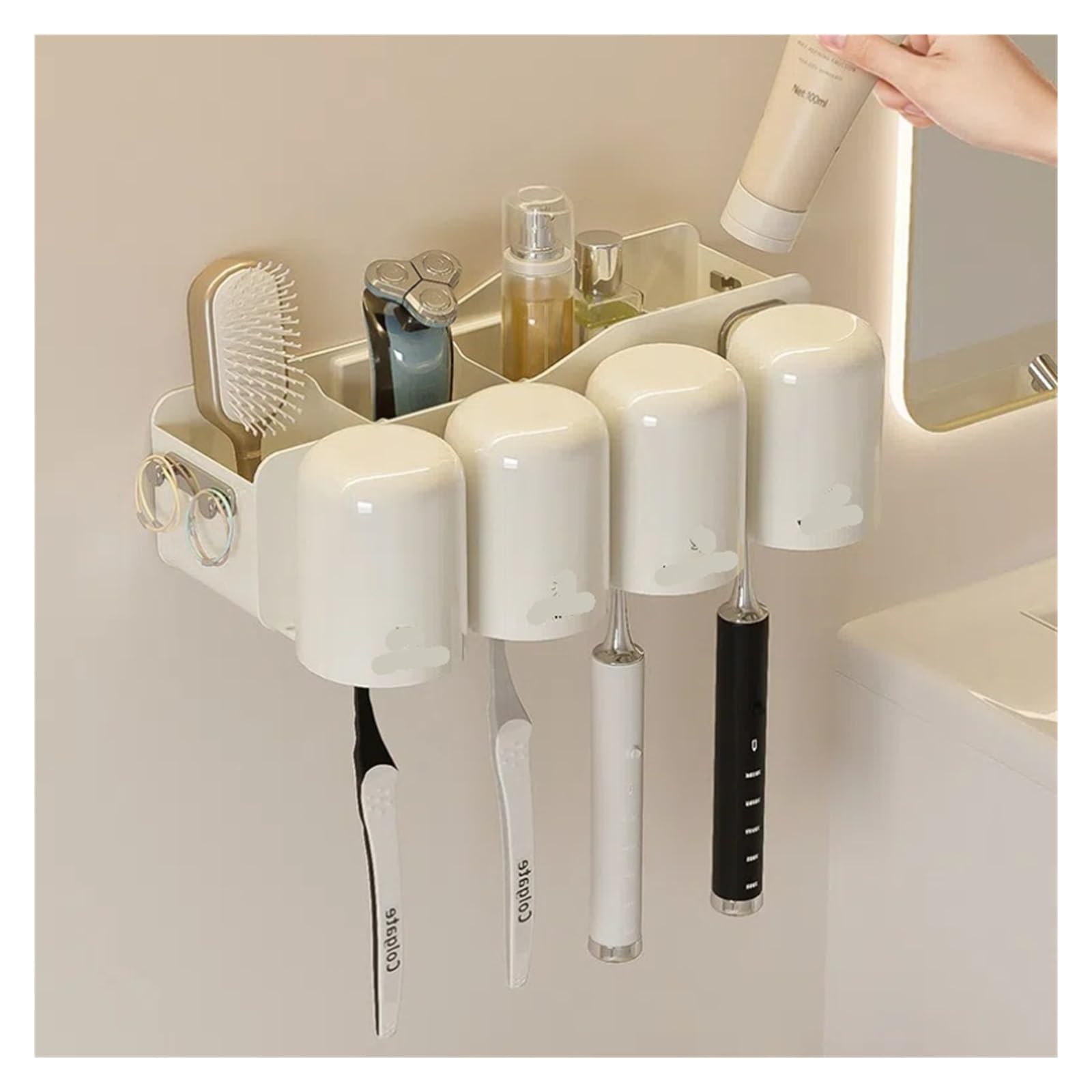 Soporte for Cepillo de Dientes montado en la Pared, Estante Almacenamiento Pasta, Juego baño con Taza Enjuague bucal Transparente
