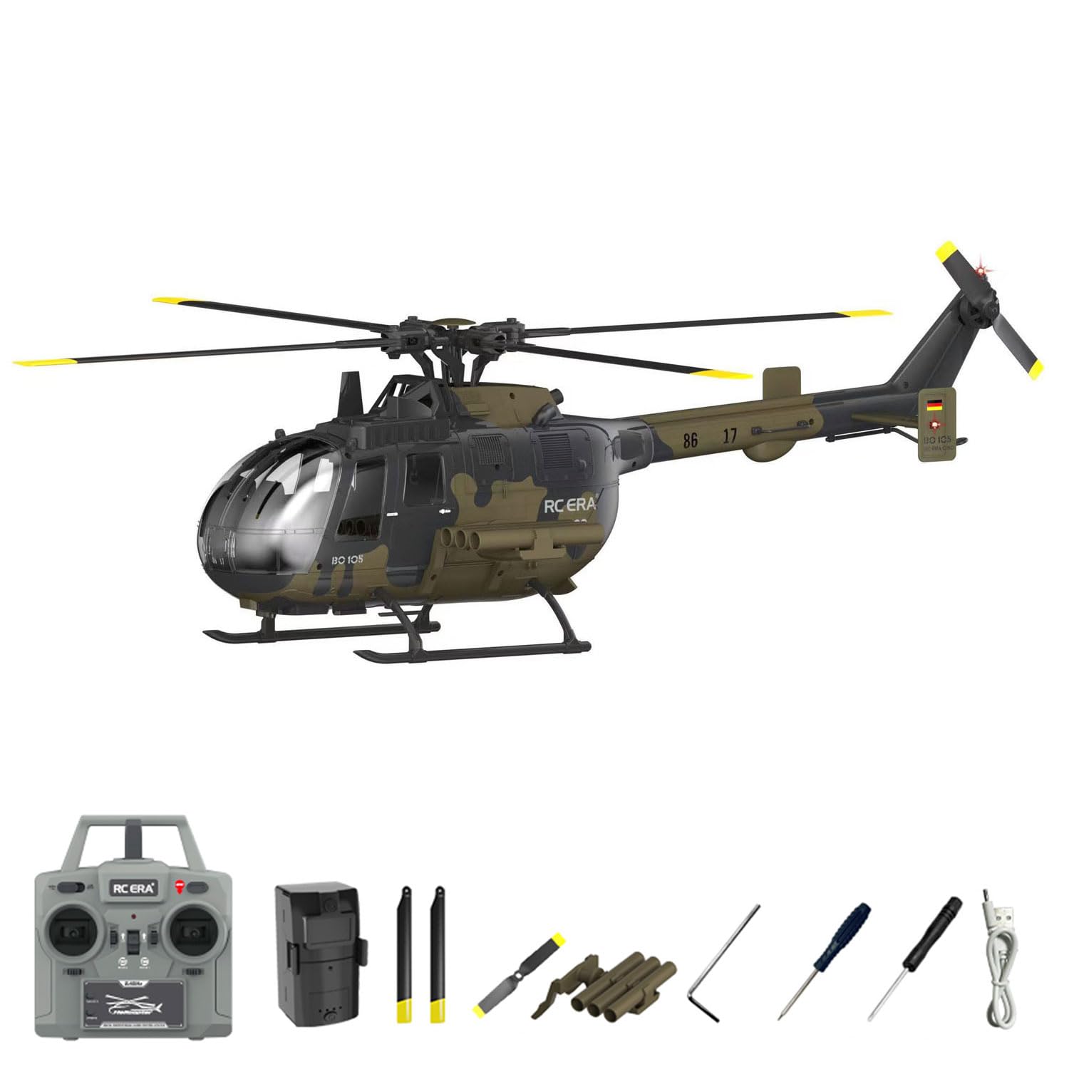 Helicóptero RC ERA 1/25 RC de 3 velocidades C180 BO-105 con control remoto para aviones sin escobillas, despegue de una sola tecla listo para volar