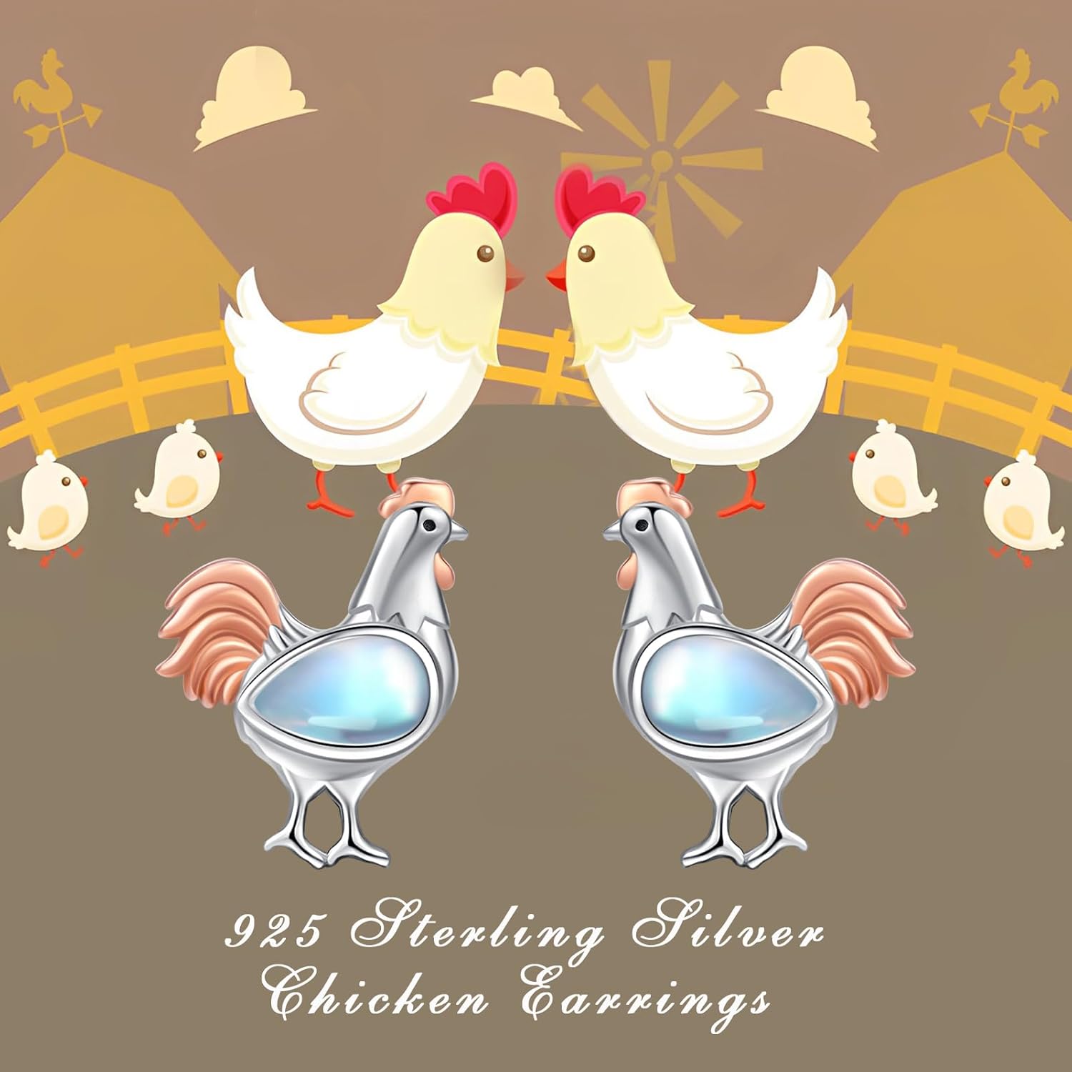 Animal Stud Earrings 925 Sterling Silver Axolotl, Pig, Giraffe, Chick with Moonstone Earrings Hypoallergenic Cute Animal Jewelry Gifts for Women Birthday Mother's Day - Image 5