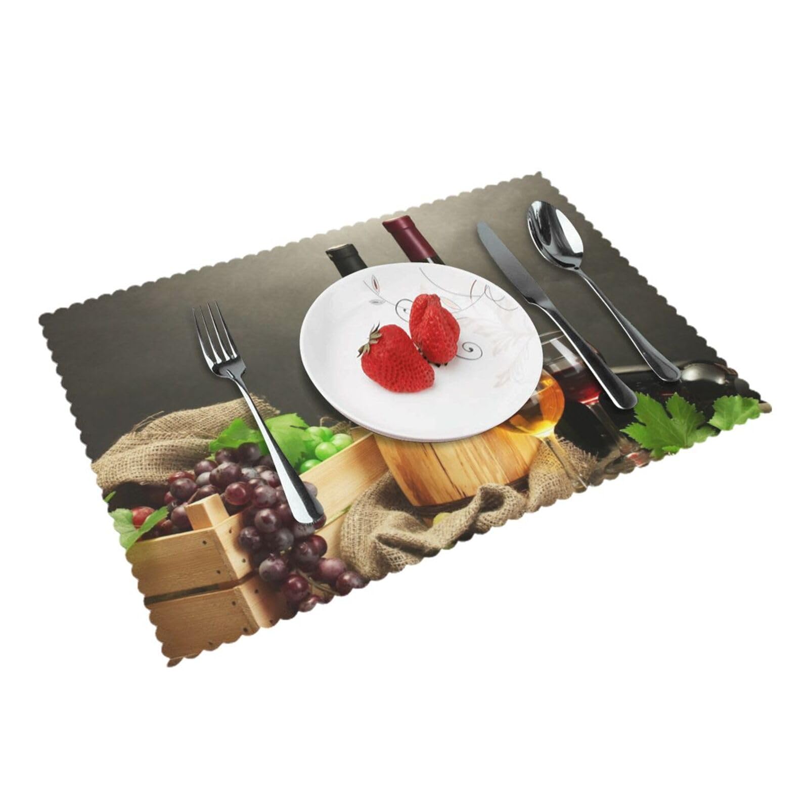 White and Red Wine Printed Placemats Set of 4 PCS Washable Placemat for Kitchen Table Heat-resistant Table Mats 45x30 CM