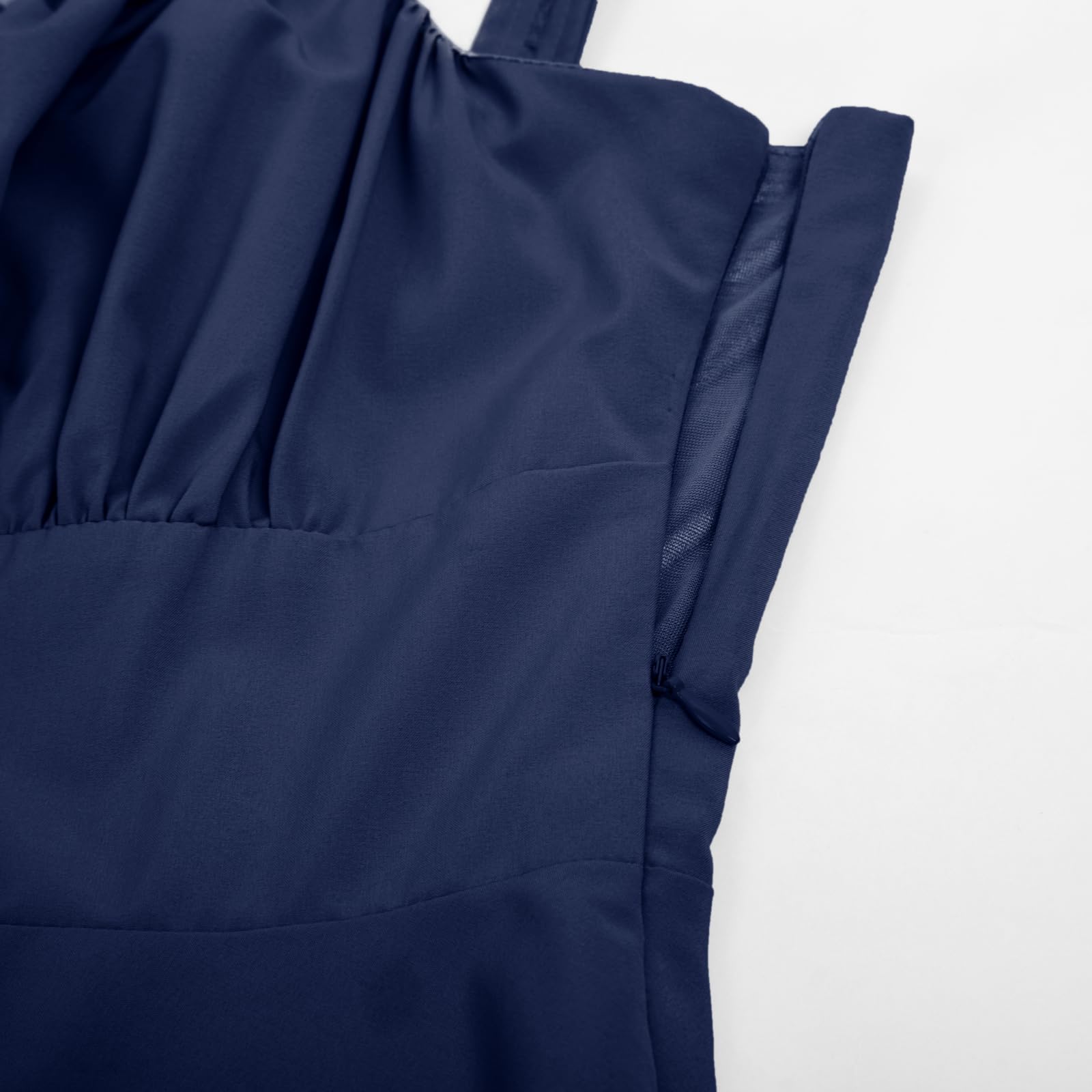 Belle Poque Women's Vintage Sleeveless Solid Floral Ruched Summer Cute A-Line Flowy Swing Midi Dress: Medium Blue