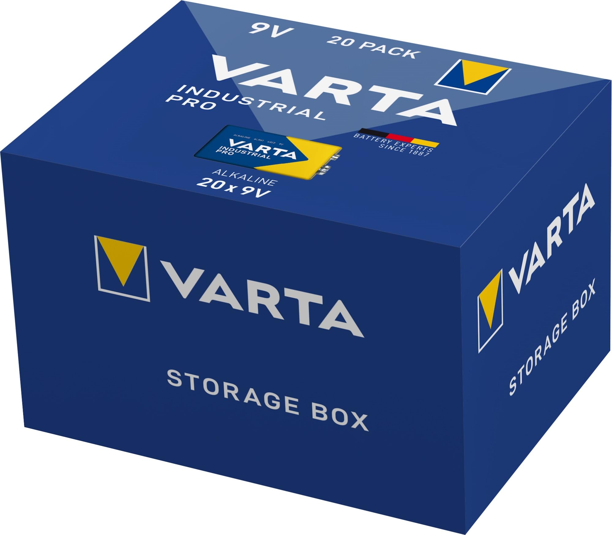 VARTA Batterien 9V Blockbatterie, 20 Stück, Industrial Pro, Alkaline Batterie, Vorratspack, für Rauchmelder, Brand- & Feuermelder