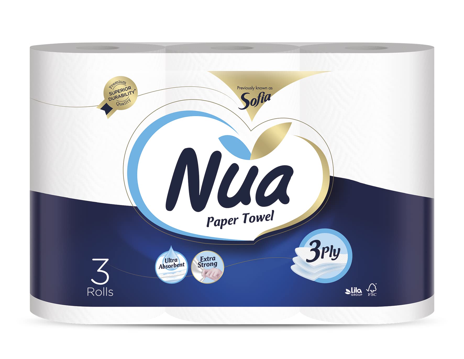 Nua Sofia Imported Paper Towel Kitchen Roll 3 Ply - 3 Rolls