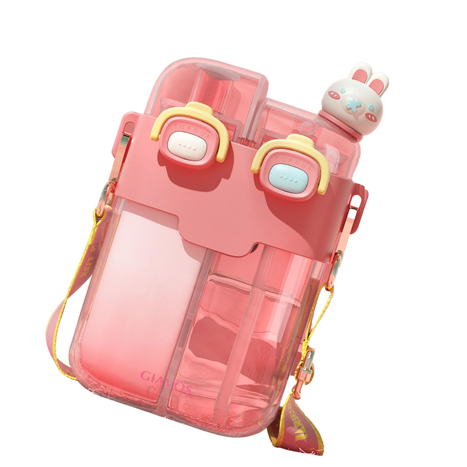soobu Kawaii Double Water Bottle, Lightweight Portable Kawaii Water Bottle for Gym with Straw for Yoga, Adjustable Shoulder Strap (Coral Pink 780ml), soobu5tdb4iprao-16 - Image 3