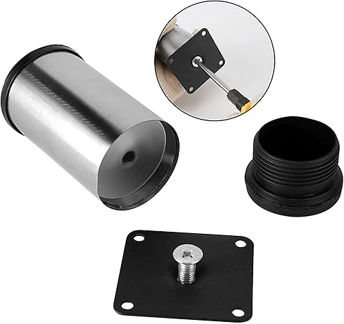 Miniatura 5 de Paquete de 12 patas ajustables plateadas para muebles de 4 a 4.5 pulgadas, patas redondas de metal de acero inoxidable, patas de cocina, pies de