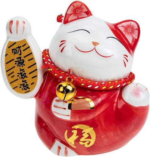 Tofficu Lucky Cat - Hucha japonesa de Maneki Neko, figura de cerámica para ahorrar dinero, tarro de almacenamiento para graduación, fiesta de