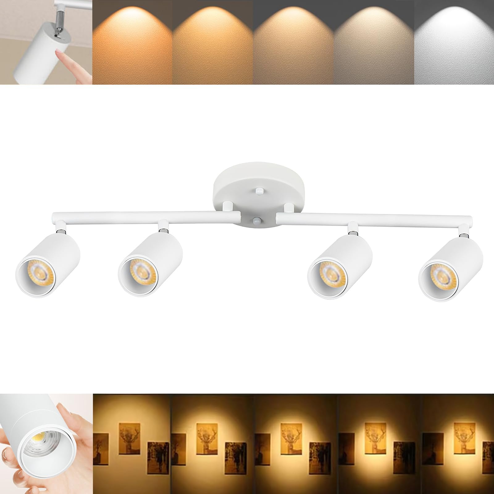 Photo 1 of Ajbvp 5Color LED Track Lighting Kit 4 Lights Dimmable 48W Track Light,Zoomable15°/24°/36°/45°/60°-2700K/3000K/3500K4000K/5000K,Track Lighting for Accent Task Kitchen,Lumen 4800 (White)