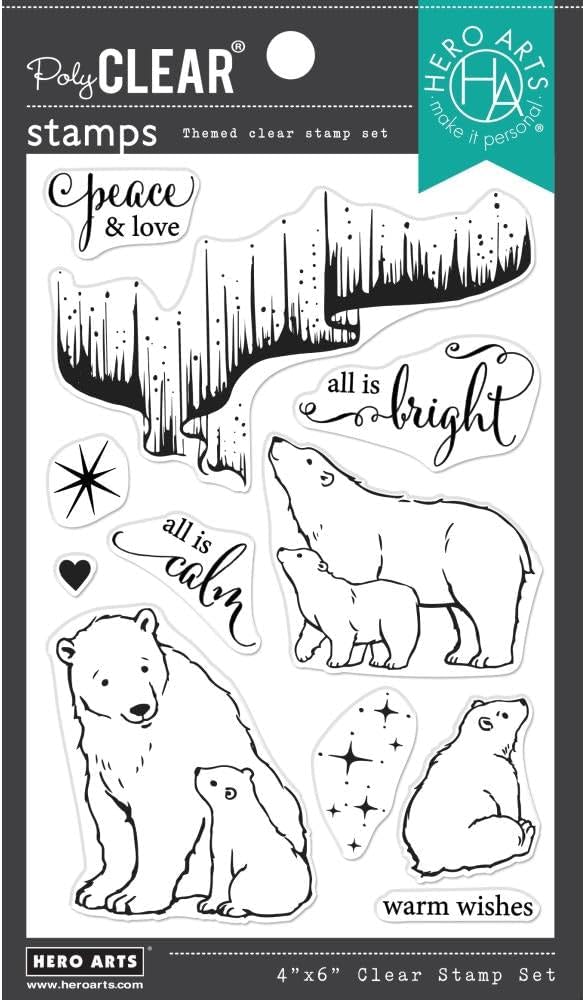 Hero Arts CM718 Northern Lights - Juego de sellos transparentes de osos polares