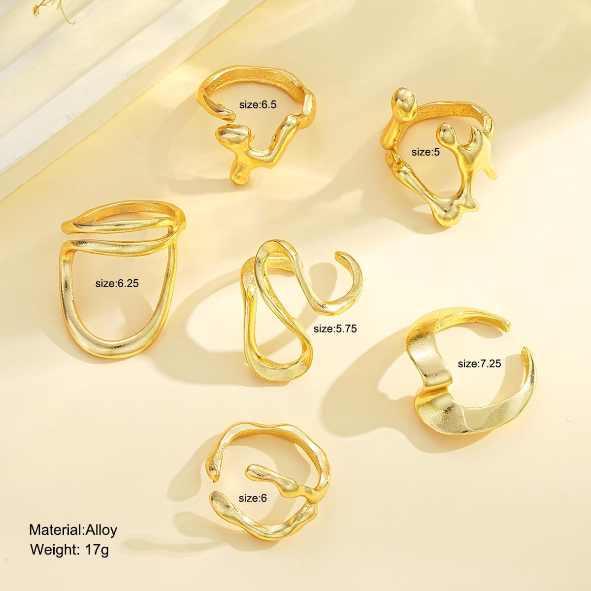 Gold Chunky Rings Set Chunky Gold Flower Rings Pearl Stacking Statement Rings for Women 14k Gold Plated Thick Dome Stackable Open Rings Exaggerated Baroque Pearl Stack Rings - Image 6