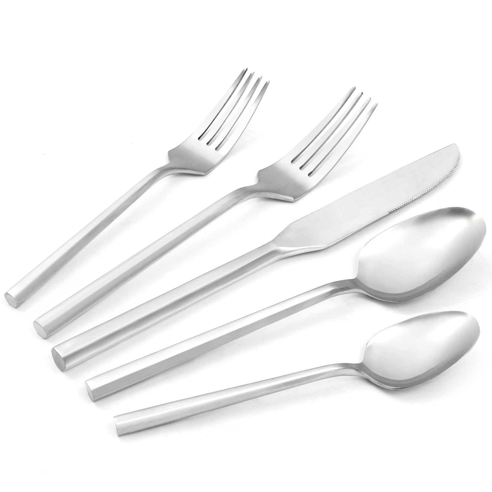 Kikbioee 20 Piece Stainless Steel Silverware Set, Handle Flatware, Modern Matte Finish Cutlery Set, Service for 4, Dishwasher Safe