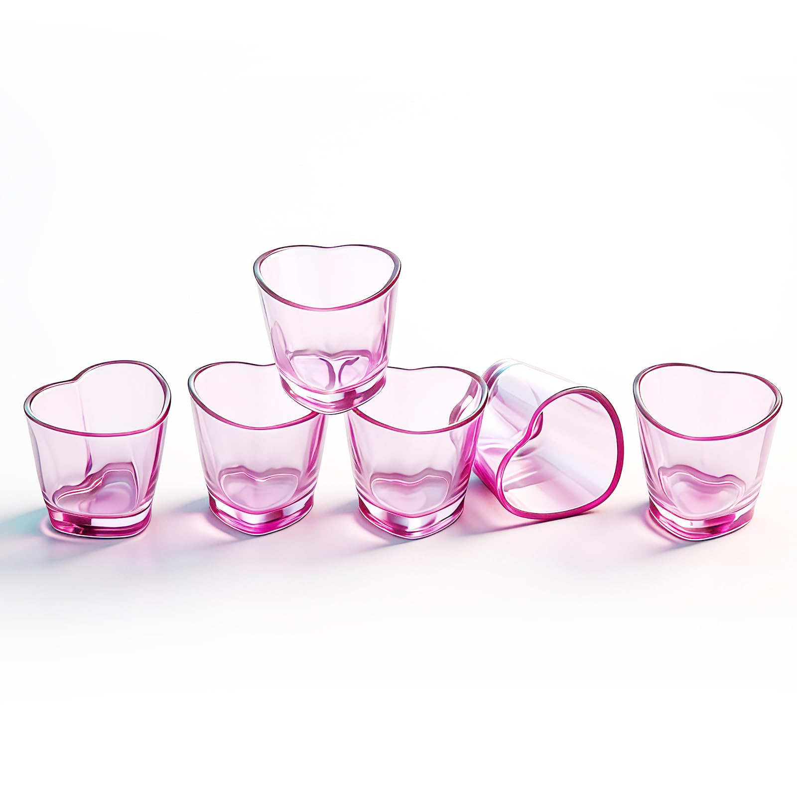 Juego de 6 vasos de chupito con forma de corazón de 1.5 onzas, vasos de chupito Soju, bonitos vasos de chupito a granel, vasos de chupito de tequila, vasos de chupito rosa