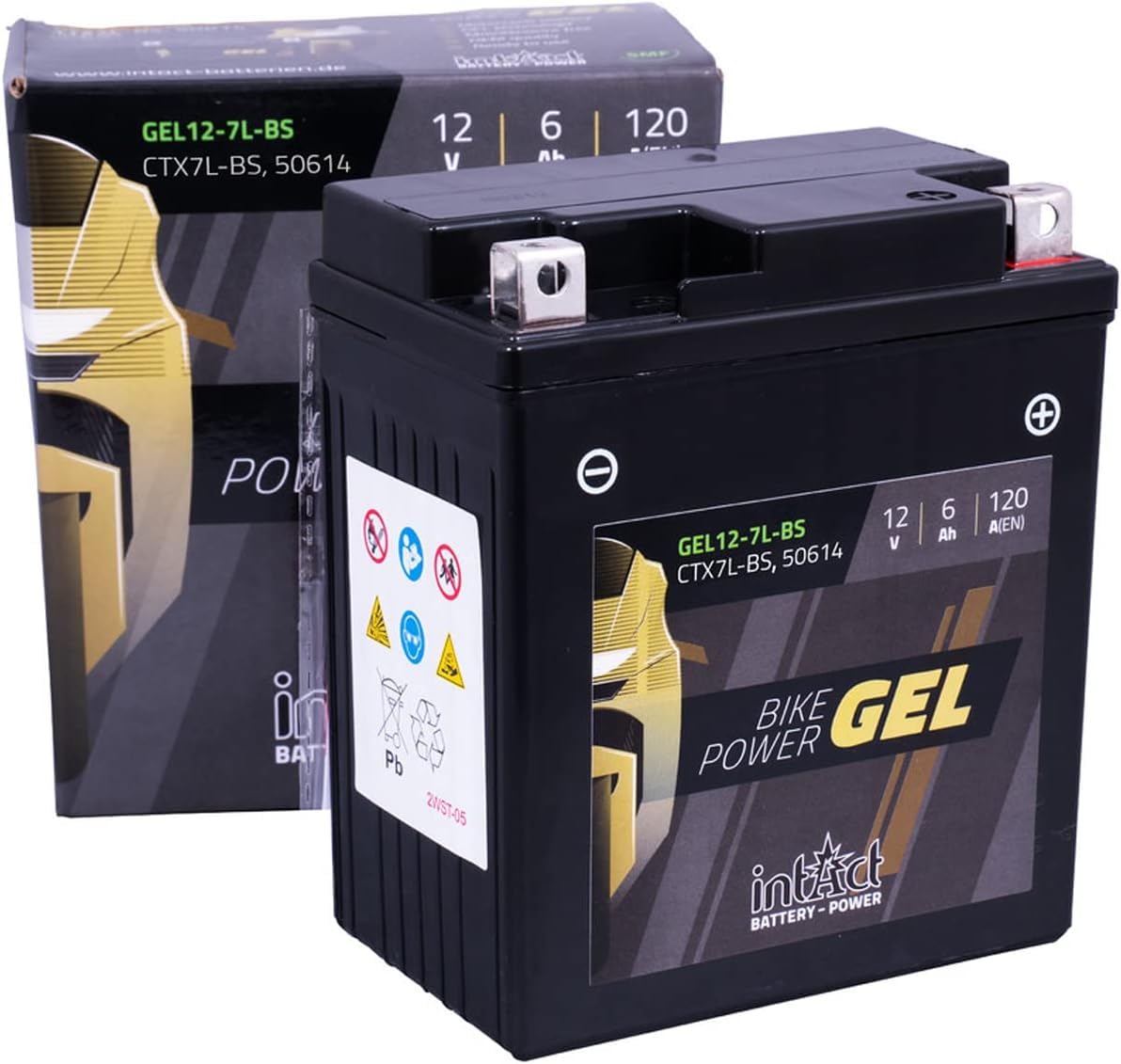 intAct - BATTERIE MOTO GEL Bike-Power GEL12-7L-BS. Remplace YTX7L, YTX7L-BS. Batterie moto 12V 6Ah 120A. Dimensions : 114x71x131mm. Avec jusqu’à 30% de puissance de démarrage en plus.