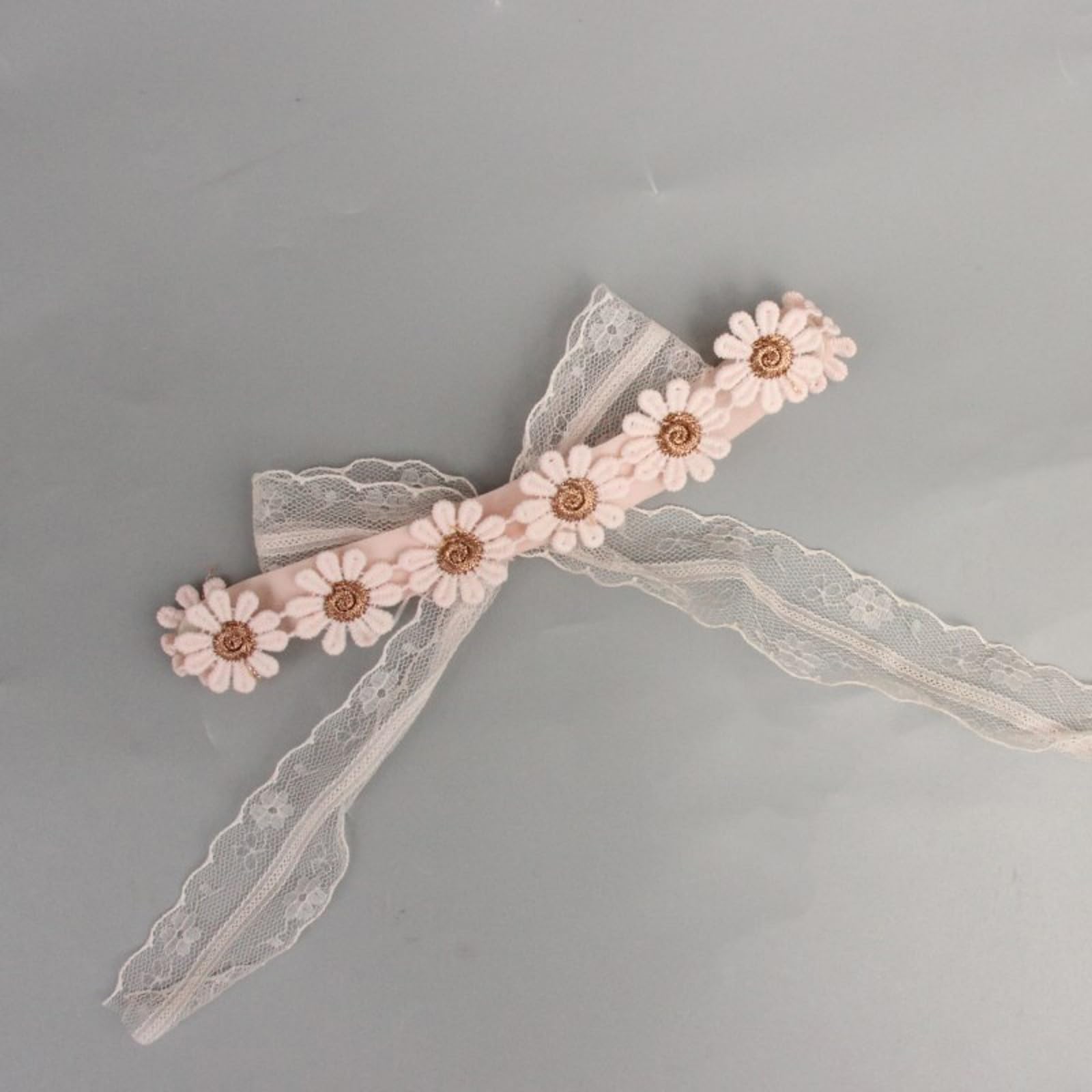 ICKEYOU Baby Girls Flower Crown Headband Lace Handmade Floral Headbands Soft Elastic Band Daisy Hairband Newborn Infant Toddler Kids for Christening Baptism Birthday Party (Pink, Daisy)