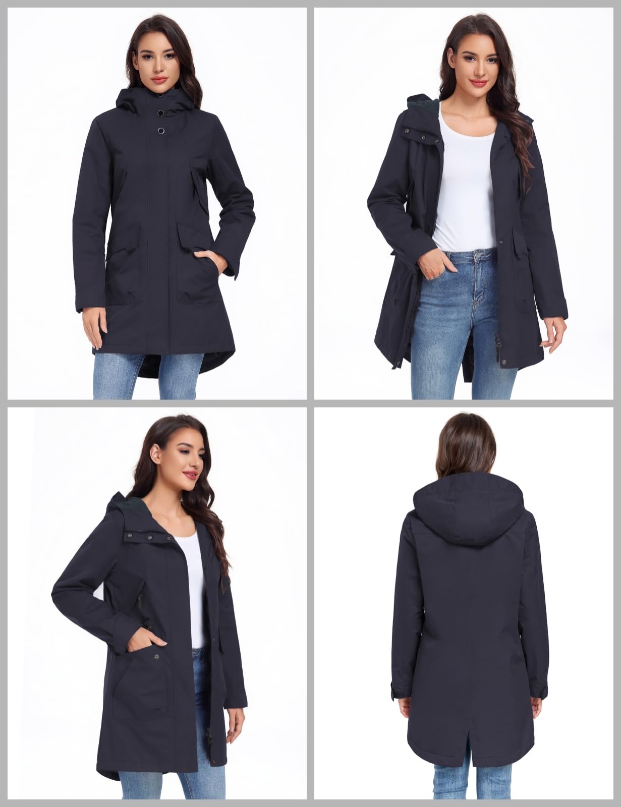 Tuopuda Veste Femme mi Saison Parka Imperméable en Polaire Blouson avec Capuche Décontracté Manteau Long à Fermeture éclair Manteau Printemps Automne