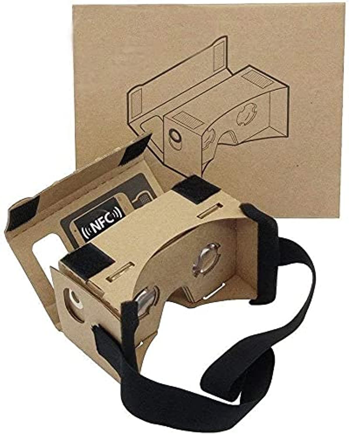 Cardboard,VR Headsets 3D Box Virtual Reality Glasses With Big Clear 3D Optical Lens and Comfortable Head Strap for All 3-6 Inch Smartphones Brown Glass, (1 Pack)