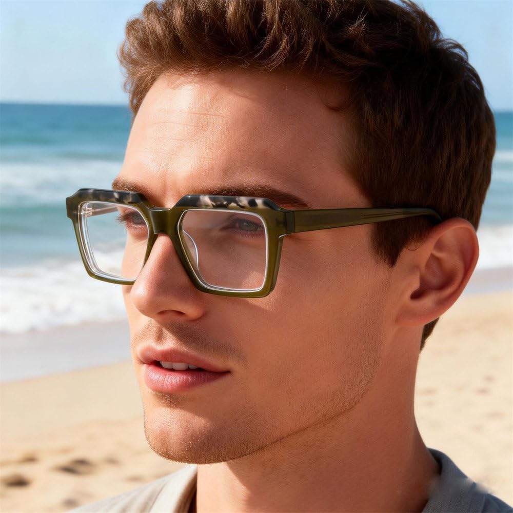 Gafas elegantes con montura cuadrada de acetato y lentes de resina sin graduación, ideales para la oficina, el estudio y el uso diario.