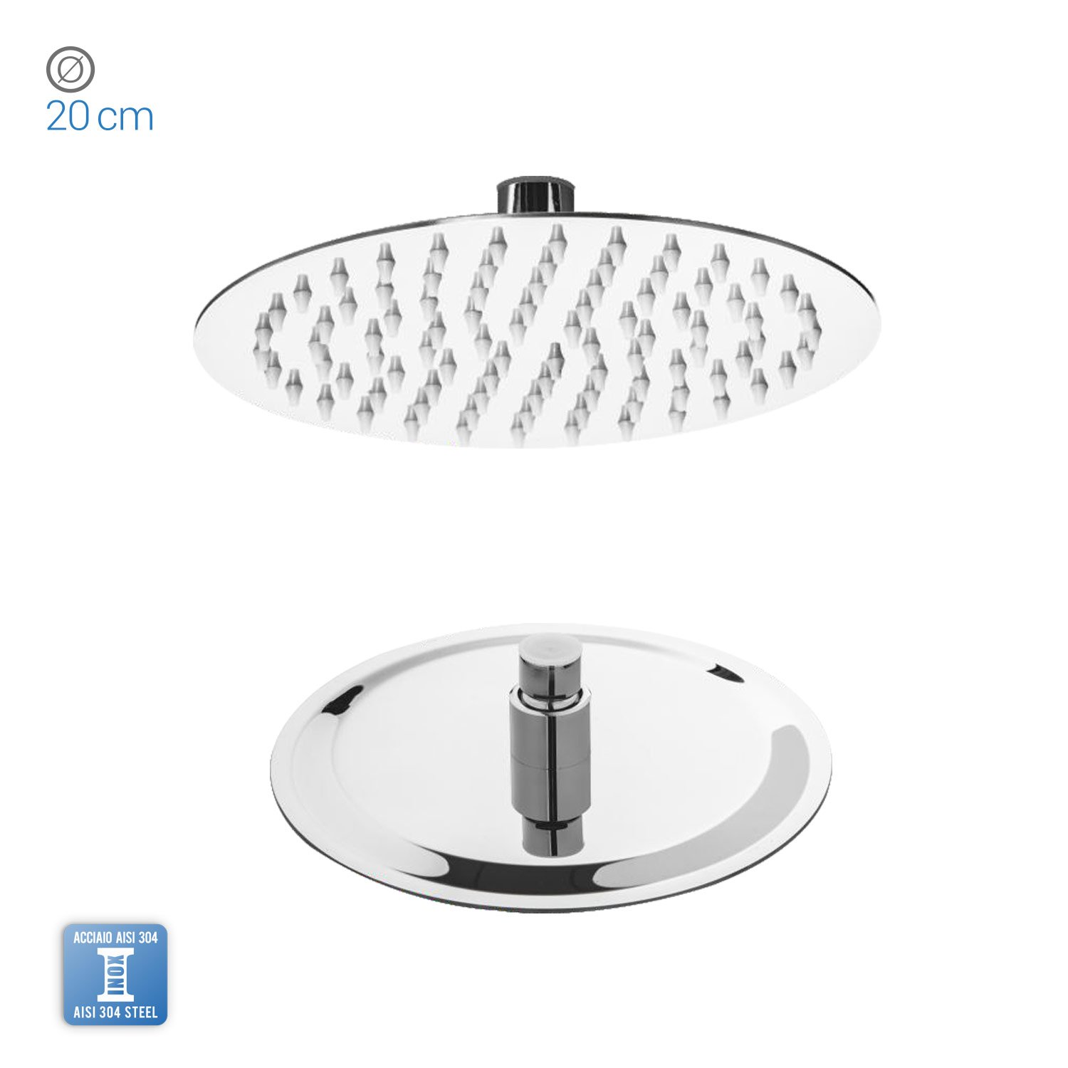 METAFORM - Soffione Doccia Top Line Tondo in Acciaio Inox Ø 20 cm