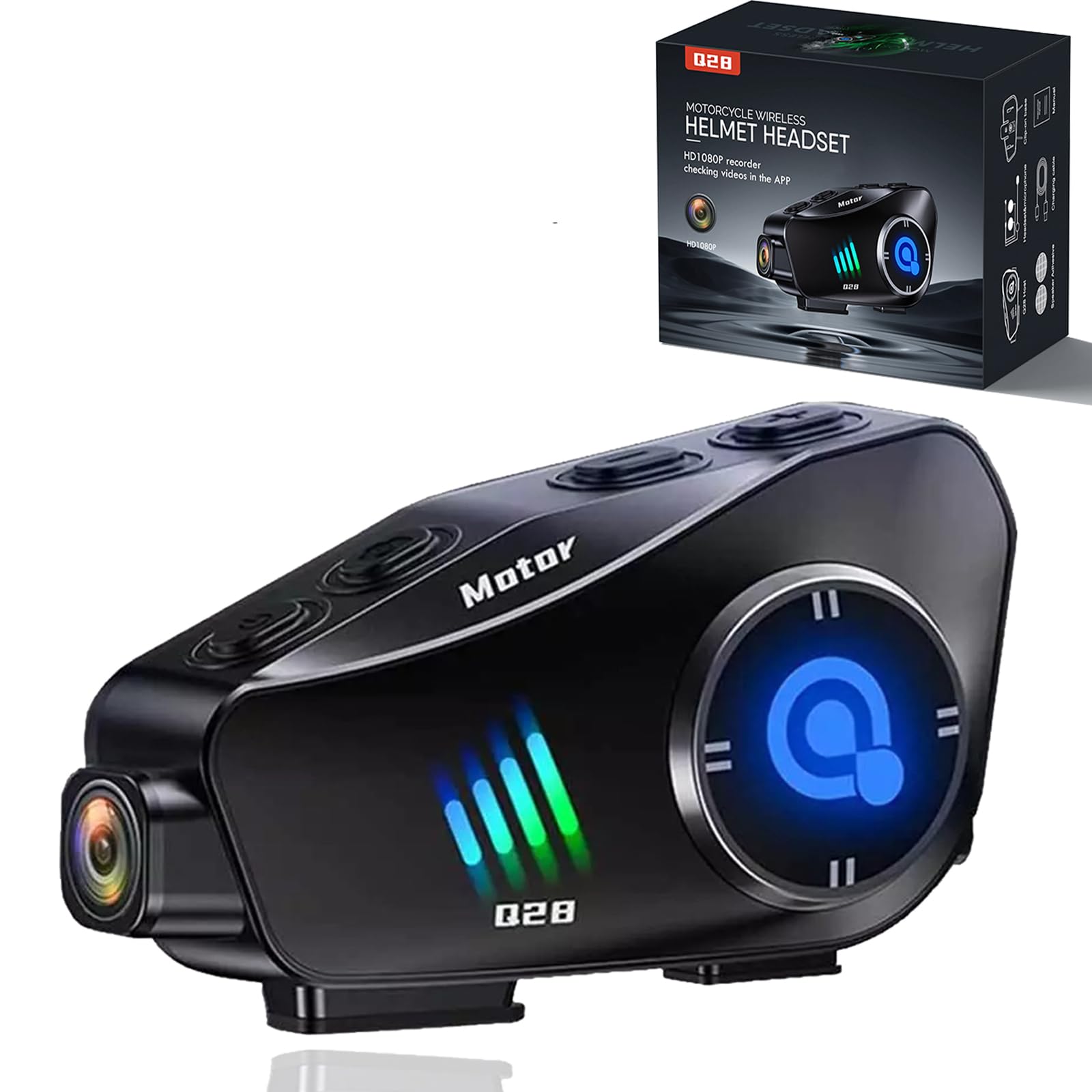Bluetooth Motorcycle Helmet Headset with HD Action Camera 1080P Video/Photo, Hands-Free Intercom Communication System with Noise Reduction, 120°Wide Angle,IP66 Waterproof, Fit All Helmets 32G SD Card-image-21