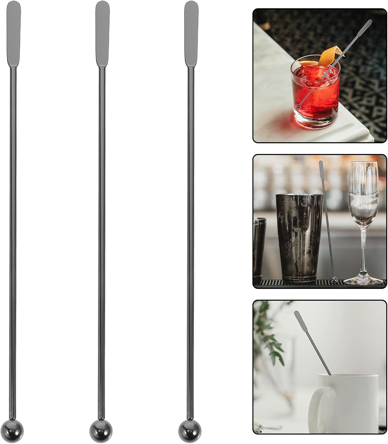 3pcs Stainless Steel Cocktail Stirrers for Coffee and Tea Mixing
