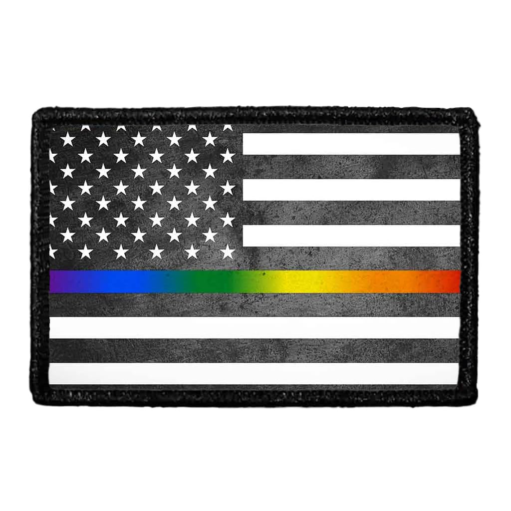 American Flag - Black and White - Rainbow Morale Patch | Hook and Loop Attach for Hats, Jeans, Vest, Coat | 2x3 in | by Pull Patch