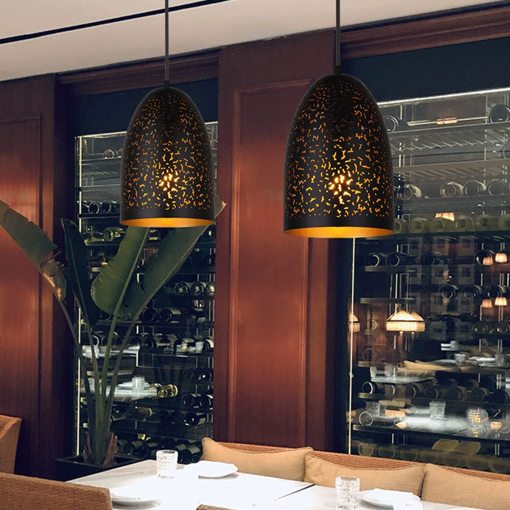 JMEDIC Luminaires Suspendus De Style Rétro Américain E26, Abat-Jour en Métal Noir, Lustre Décoratif De Bar Industriel, Lanterne De Suspension De Plafond Réglable en Hauteur, pour Îlot De Cuisine